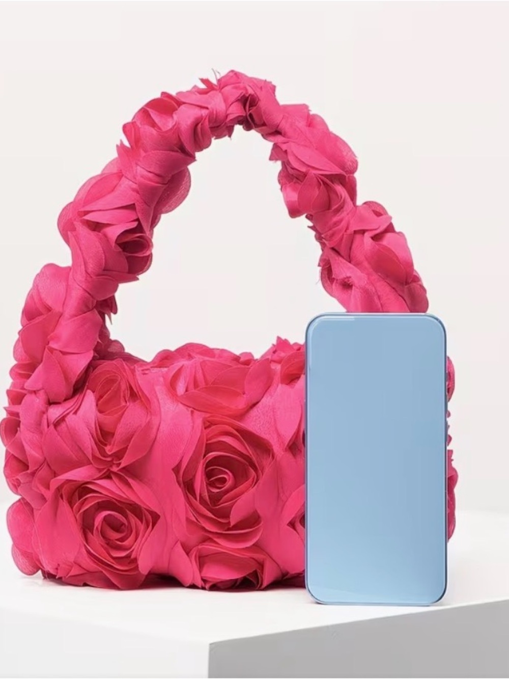 Blush Pink Rose Clutch Romantic Floral Handbag Wedding Guest Purse - Picture 5 of 5